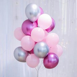 Sixteen Balloons in Pink and Metallic Silver