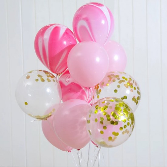 Ten Balloons in Pink and Gold 