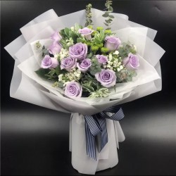 One Dozen Purple Roses Bouquet