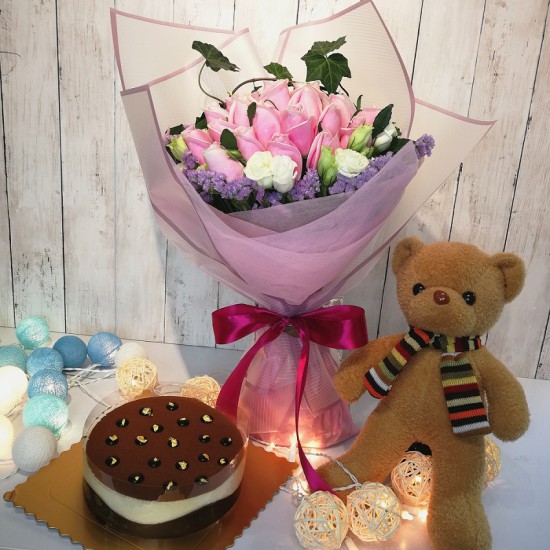 Birthday Combo with Flowers, Birthday Cake and Teddy