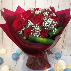 One Dozen Roses with Statice Bouquet 