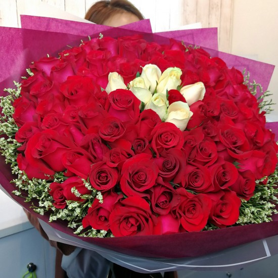 100 Rose Bouquet with 93 Red and 9 Champagne Color of Rose