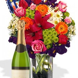 Mixed Bouquet Package , Bubble Wine and Helium Balloon