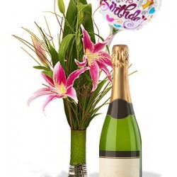 Oriental Lily Package with Bubble wine and balloon
