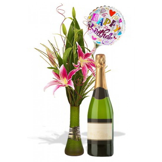 Oriental Lily Package with Bubble wine and balloon